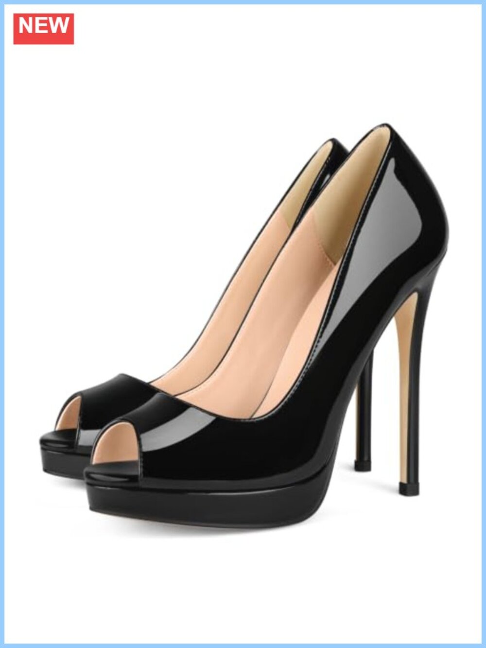 Faux Leather Peep Toe Platform Stiletto Heels 5 Inch